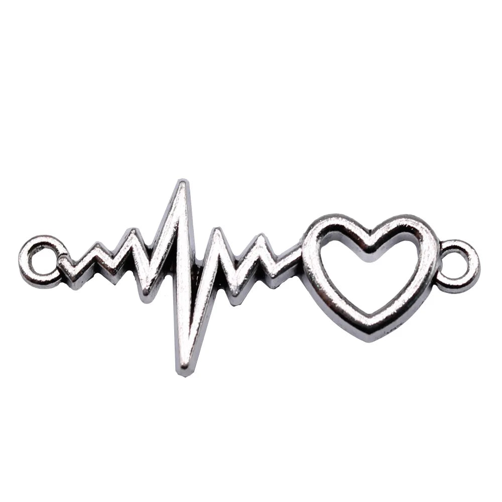 38x16mm 2.17g Antique silver zinc alloy Heart ECG connector charm pendant for DIY bracelet making