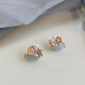 Pastoral Enamel Painted Flower Stud Earrings With Zirconia High Gloss Pearl Copper Jewelry