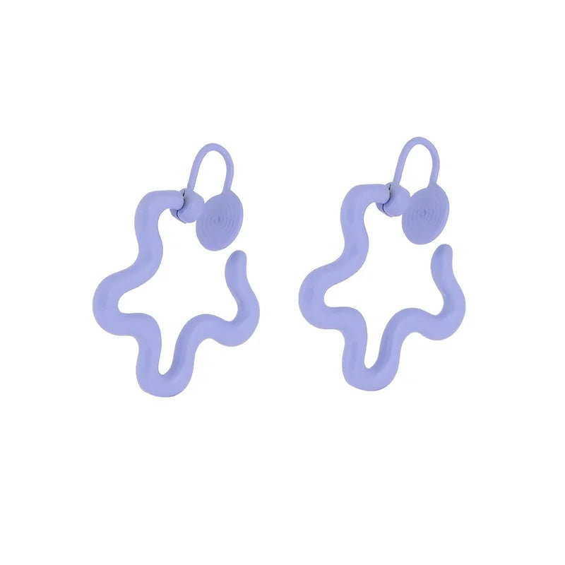 Light Blue Enamel Alloy Irregular Five Point Star Flower Hoop Stud & Clip On No Piercing Fashion Earrings