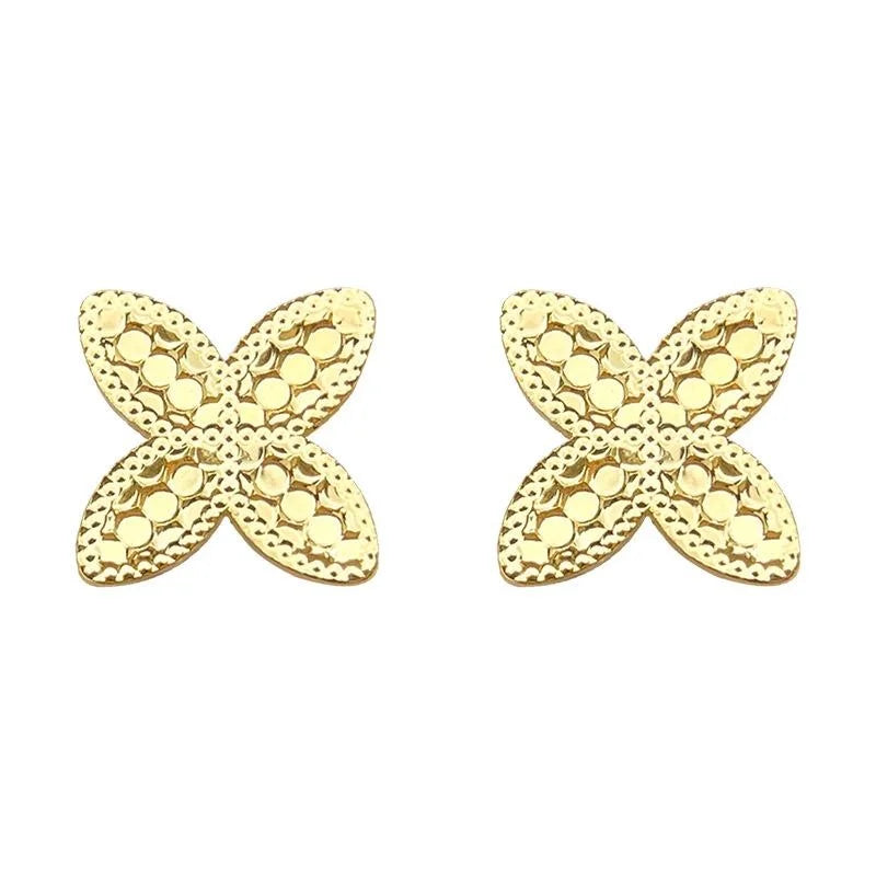 Premium 18K Gold Thick Plated Eco Copper Floral Petal Leaf Drop Earrings For Women