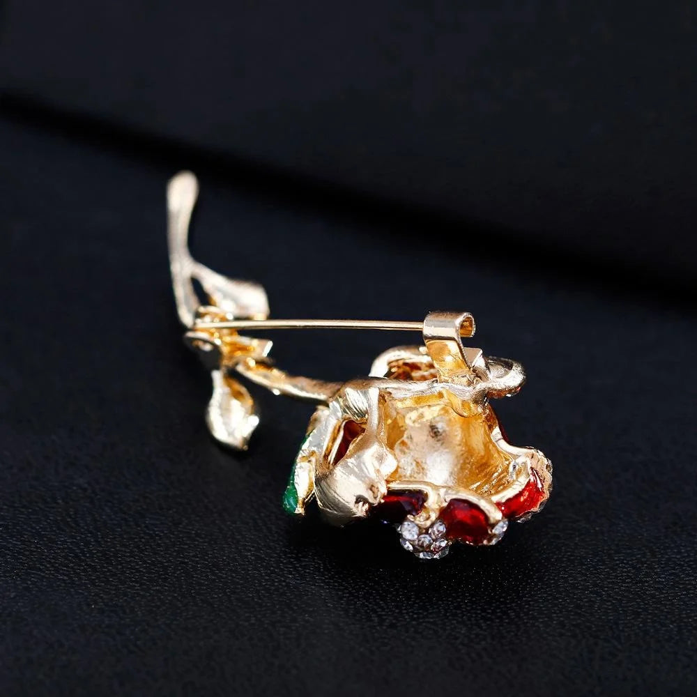 Elegant Blue Enamel Rose Flower Brooch With Rhinestones, Gold Tone Alloy Lapel Pin Corsage Gift For Women