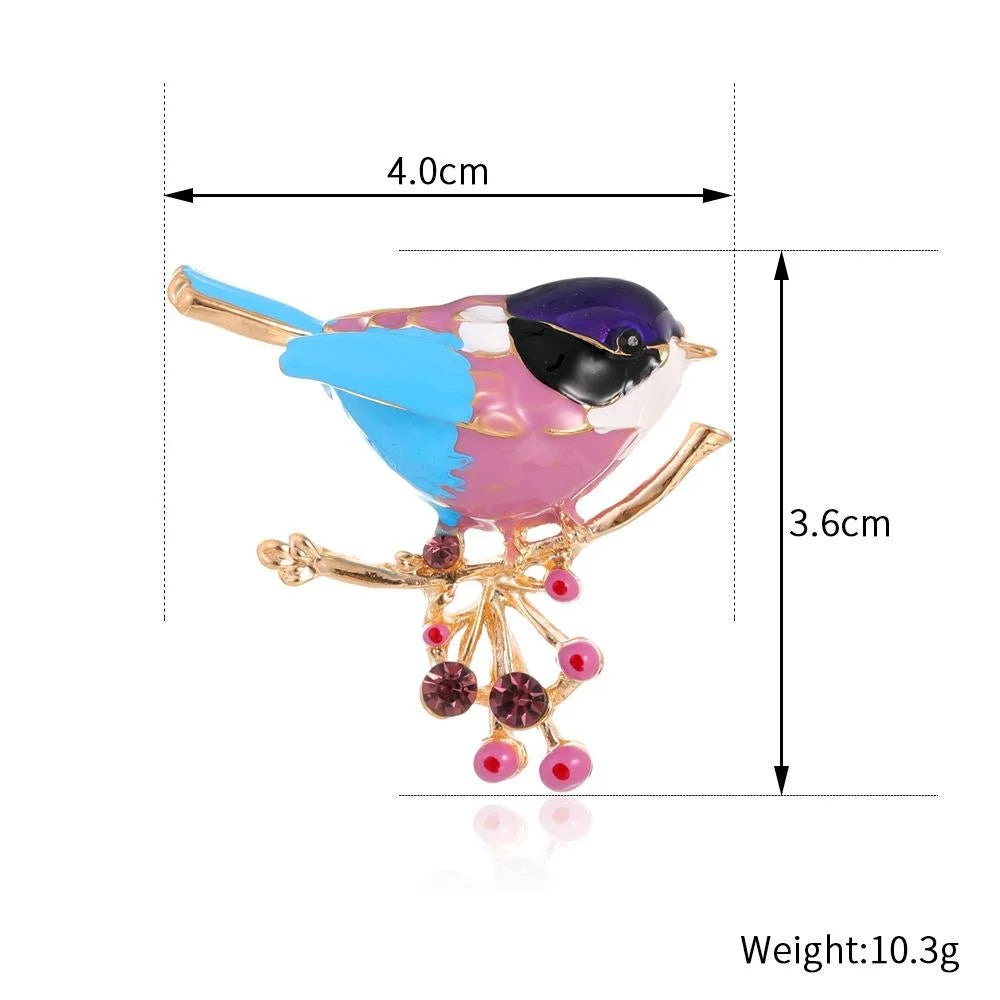 Elegant Enamel Alloy Bird On Branch Brooch With Blue Rhinestones, Women's Lapel Pin Corsage Gift