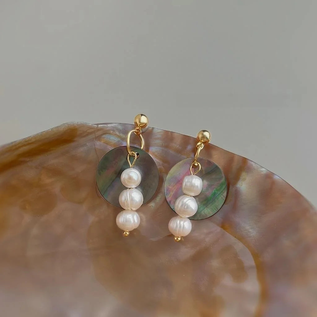 Light Luxury Handmade Freshwater Pearl Drop Earrings For Women, Geometric Round Designer Jewelry