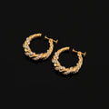 Luxury Gold Tone Twisted Hoop Zircon Alloy Stud & Clip On No Piercing Spiral Huggie Circle Earrings