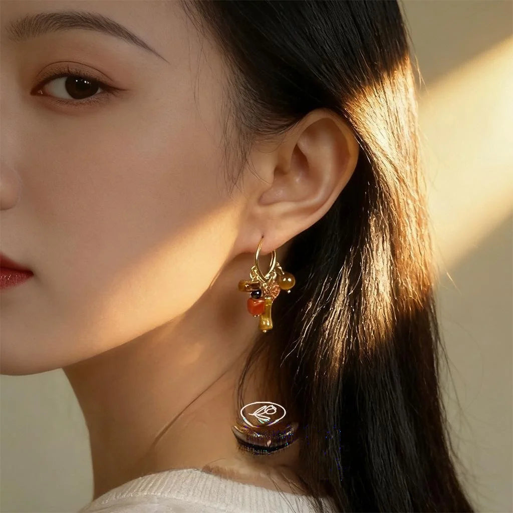 Vintage Ethnic Tiger Eye Agate Heart Tassel Drop Earrings With Copper