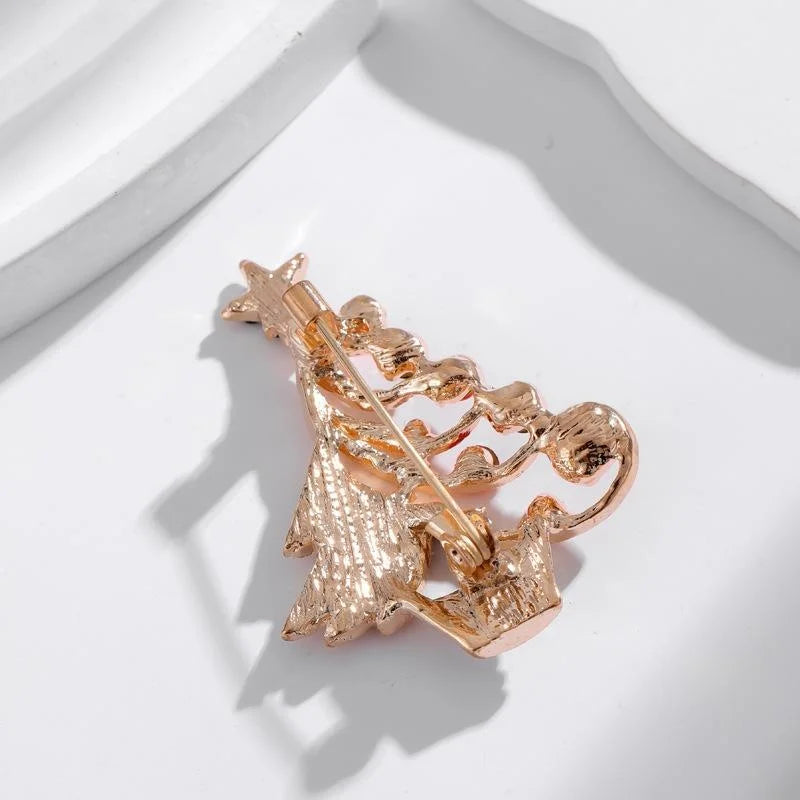 Elegant Christmas Tree Brooch With Alloy Enamel And Rhinestone, Festive Lapel Pin Corsage Gift