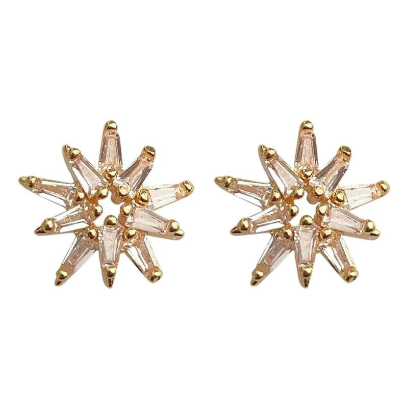 Copper Micro Pave Zircon Star Stud Earrings Minimalist Firework Design For Women