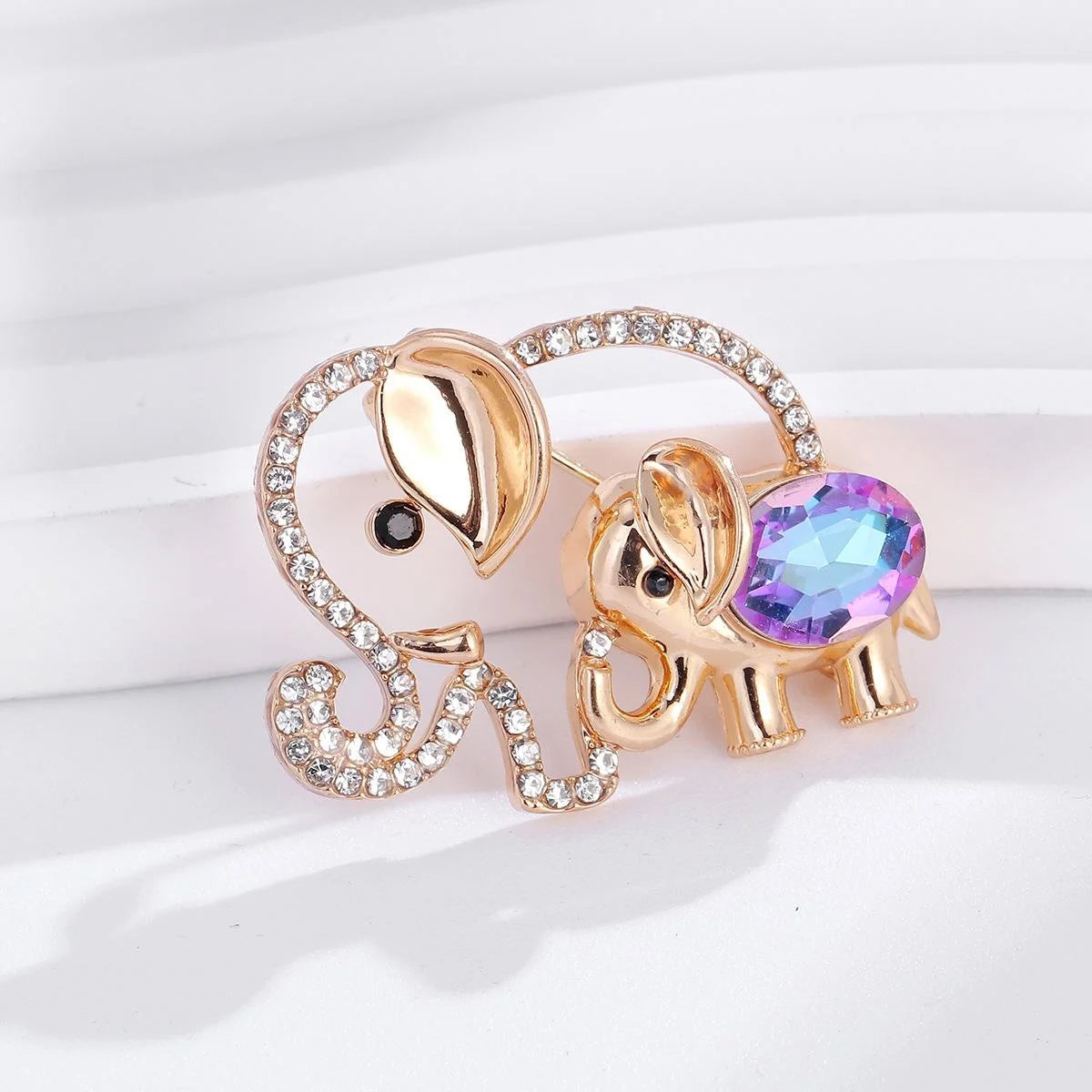 Cute Mother And Baby Elephant Brooch With Rhinestone Crystal Alloy, Elegant Lapel Pin Corsage Suit Accessory Gift