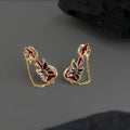 Niche Designer Copper Zircon Geometric Guitar Music Note Tassel Stud Earrings