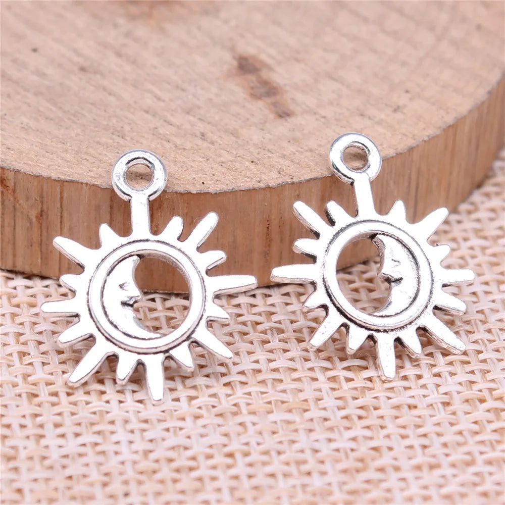 21x17mm 1.09g Antique Silver Zinc Alloy Moon Sun Charm Pendant for DIY Necklace Bracelet Making