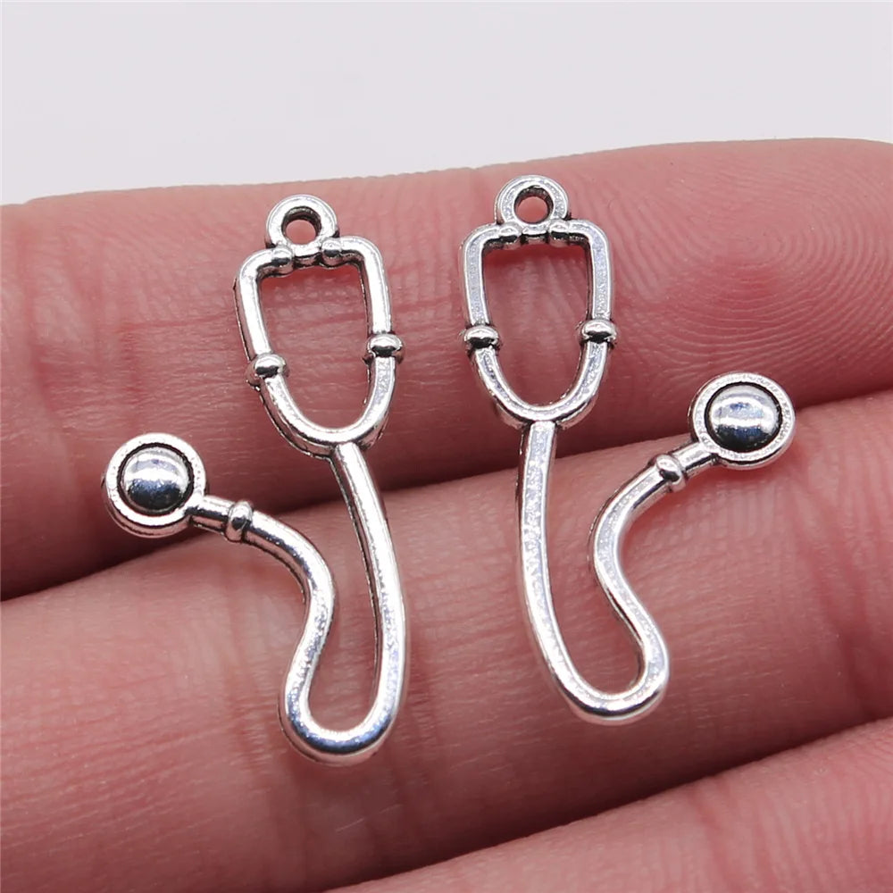 15x28mm 1g Antique Silver Zinc Alloy Stethoscope Charm Pendant for DIY Medical Jewelry Making