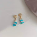 Original Designer Synthetic Turquoise Beaded Shell Pearl Eco Copper Boho Drop Earrings