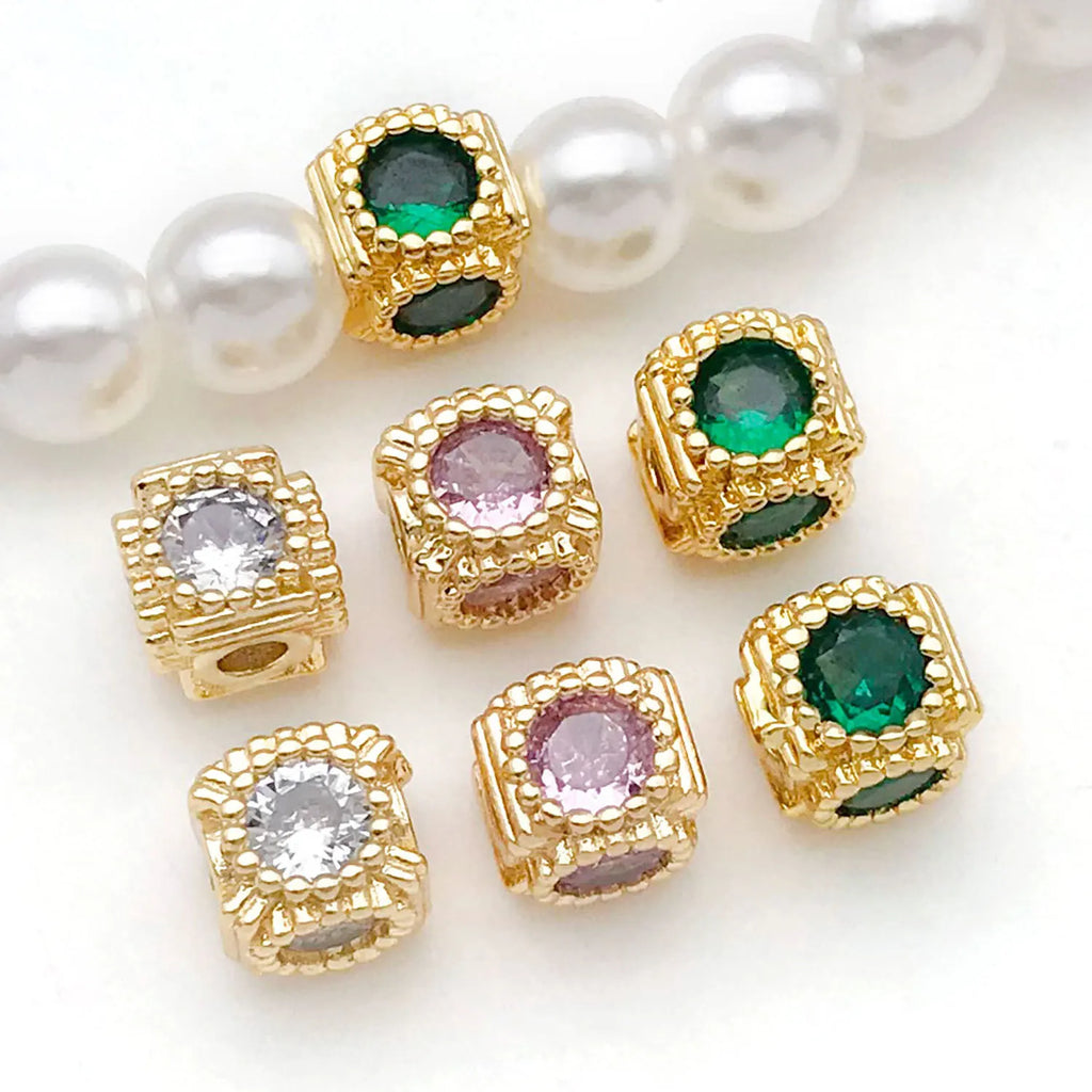 Copper Alloy 18K Gold Plated Zircon Barrel Spacer Bead for Bracelet and Jewelry Making