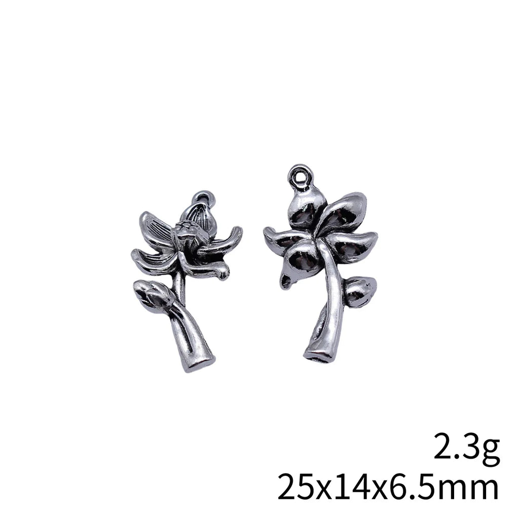 25x14x6.5mm 2.3g Antique Silver Zinc Alloy Lotus Flower Charm Pendant for DIY Necklace Clothing Decor