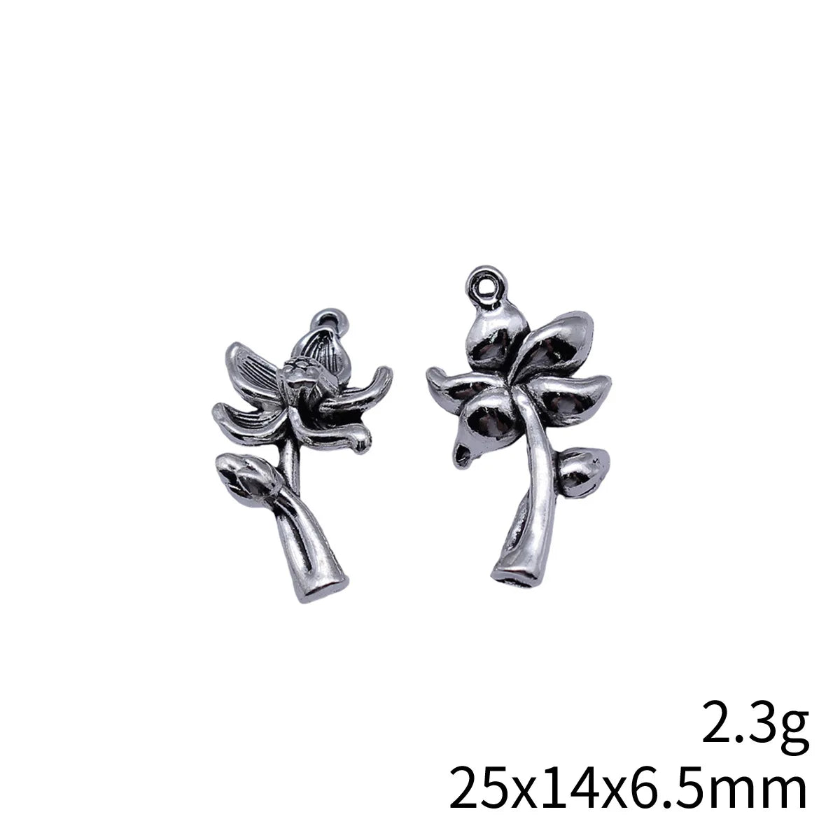 25x14x6.5mm 2.3g Antique Silver Zinc Alloy Lotus Flower Charm Pendant for DIY Necklace Clothing Decor