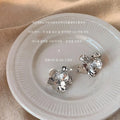 Liquid Metal Copper 3D Irregular Flower Stud Earrings With Silver Plated Pins For Women