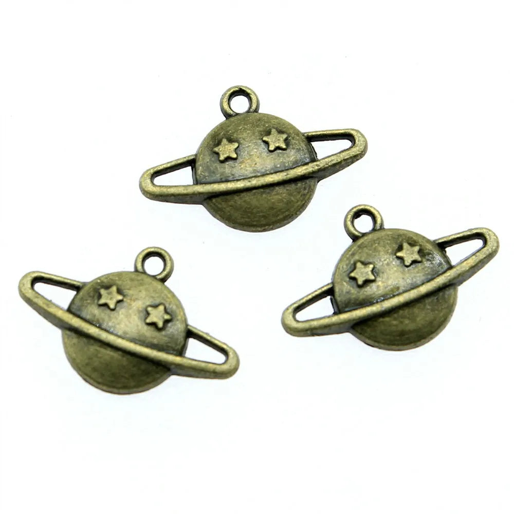 19x13mm 0.7g Zinc Alloy Saturn Planet Charm Pendant for Solar System Necklace Bracelet DIY Jewelry