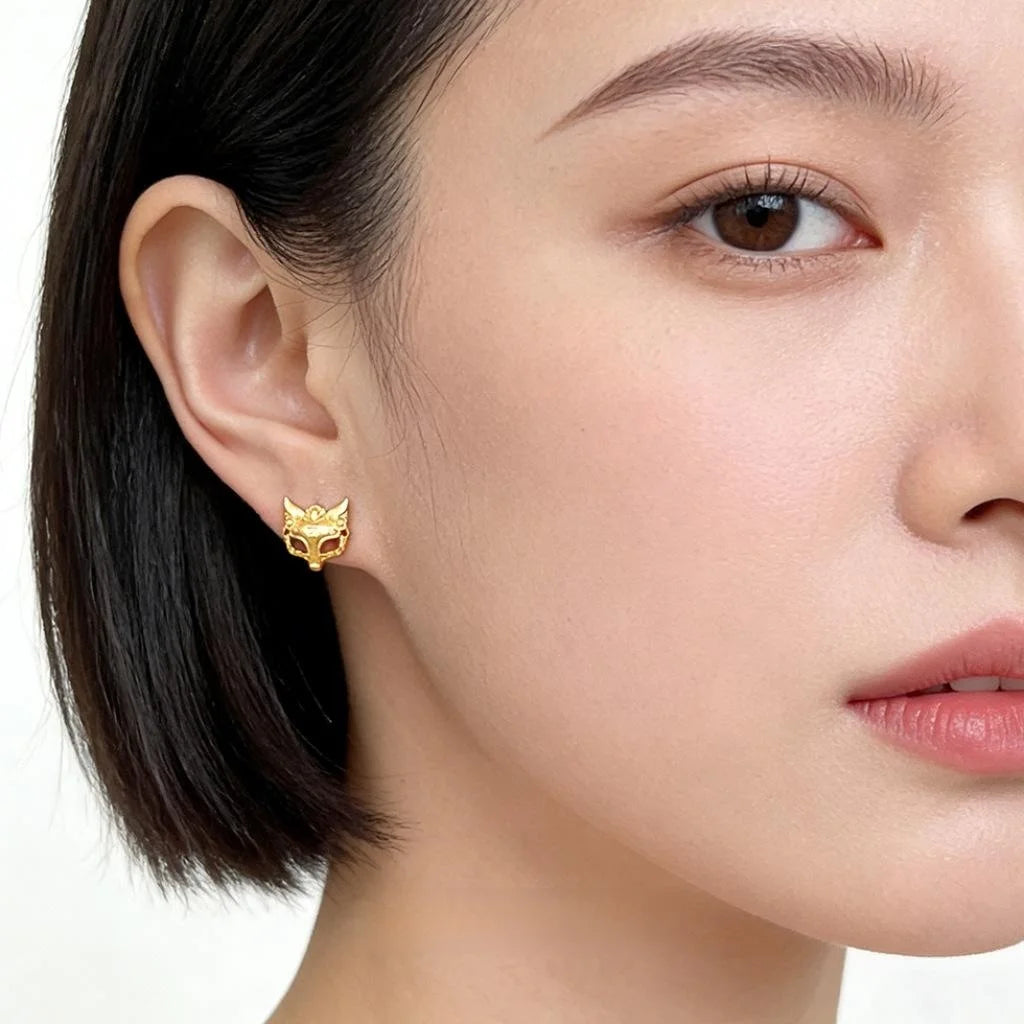 Gilded Copper Fox Stud Earrings Sandblasted Premium Fashion Jewelry