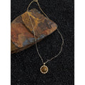 18K Gold Plated Natural Tiger Eye Stone Round Geometric Micro Pave Zircon Necklace