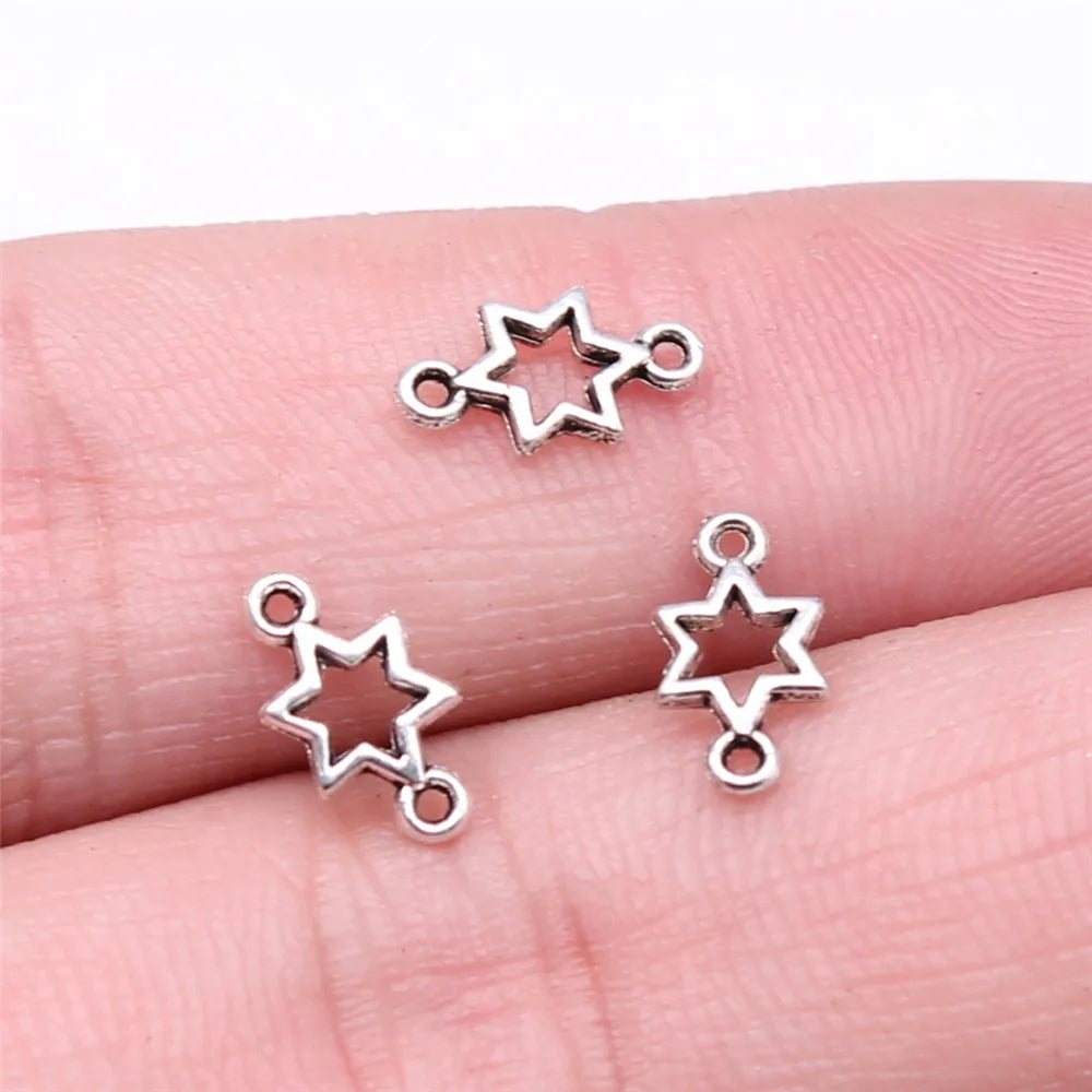 5x10mm 0.2g Antique Silver Zinc Alloy Five-Point Star Connector Charm for DIY Jewelry Making