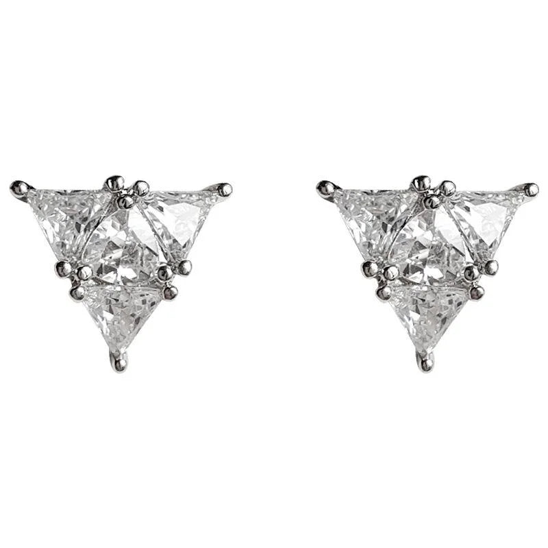 Minimalist Copper Micro Pave Zircon Mini Triangle Stud Earrings Geometric Fashion Jewelry