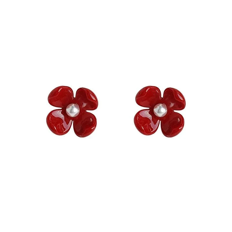 Original Design Acrylic Flower Stud Earrings With Silver Plated Pins Elegant Chinese Style Jewelry