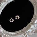 14K Gold Plated Copper Pearl Round Hollow Geometric Stud Earrings Simple Fresh Style