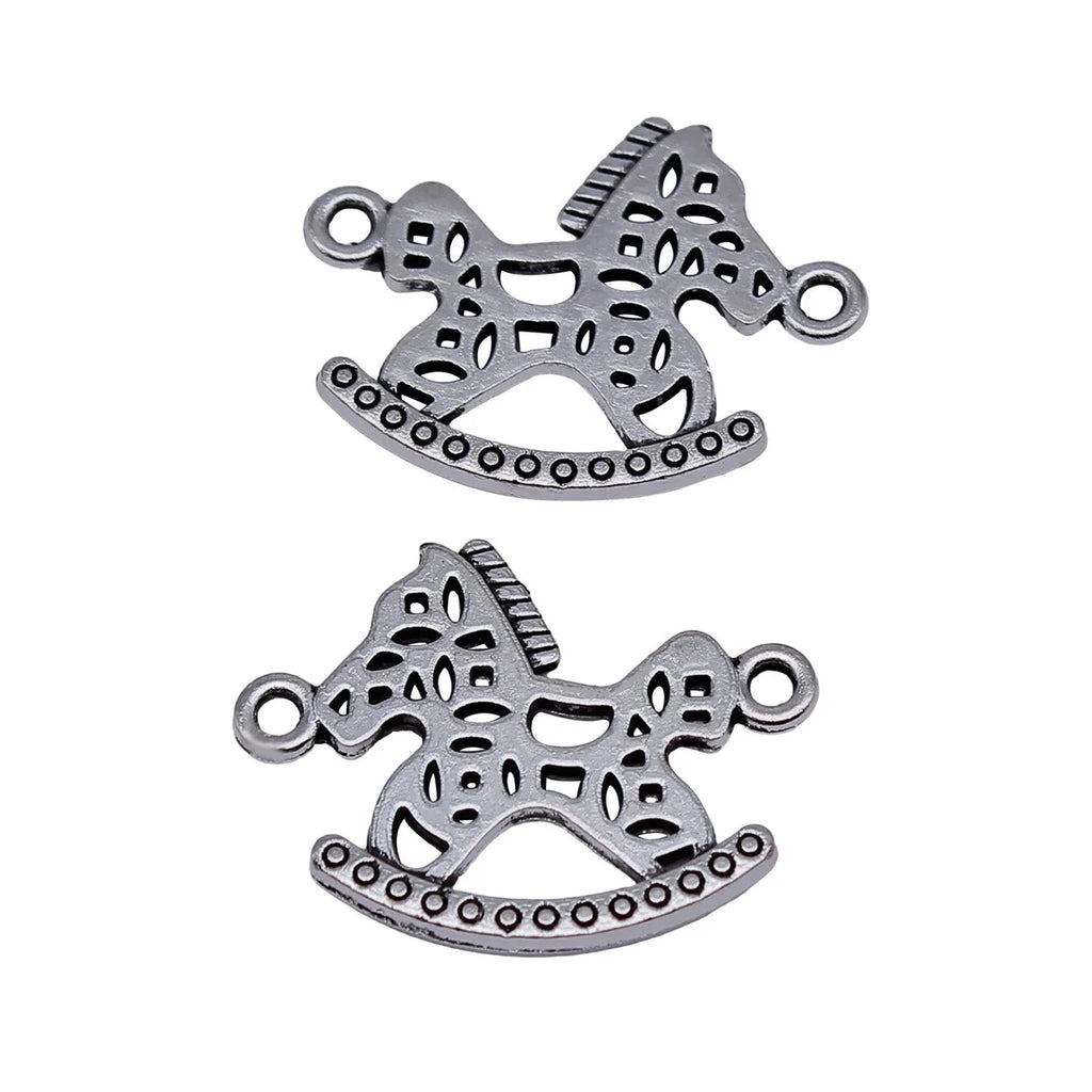 28x22mm 2.6g Antique Silver Tone Zinc Alloy Rocking Horse Connector Charm for DIY Bracelet Jewelry