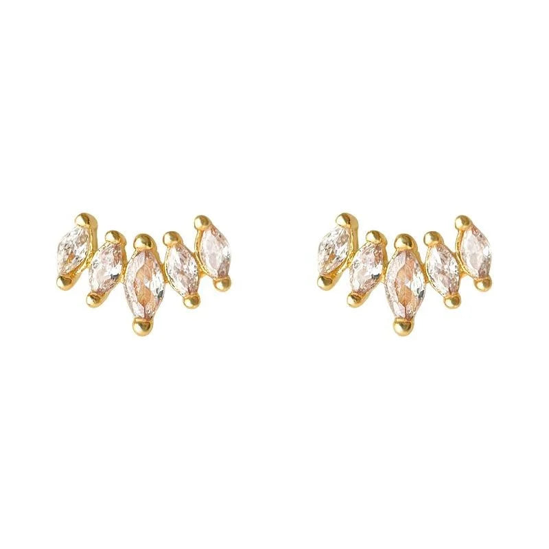 Tiny 14K Plated Micro Pave Zircon Oval Geometric Minimalist Stud Earrings