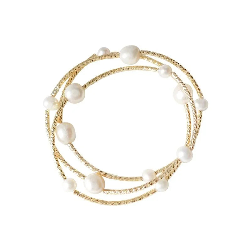 French Court Style Triple Strand Freshwater Pearl Bracelet Handmade Geometric Luxury Jewelry