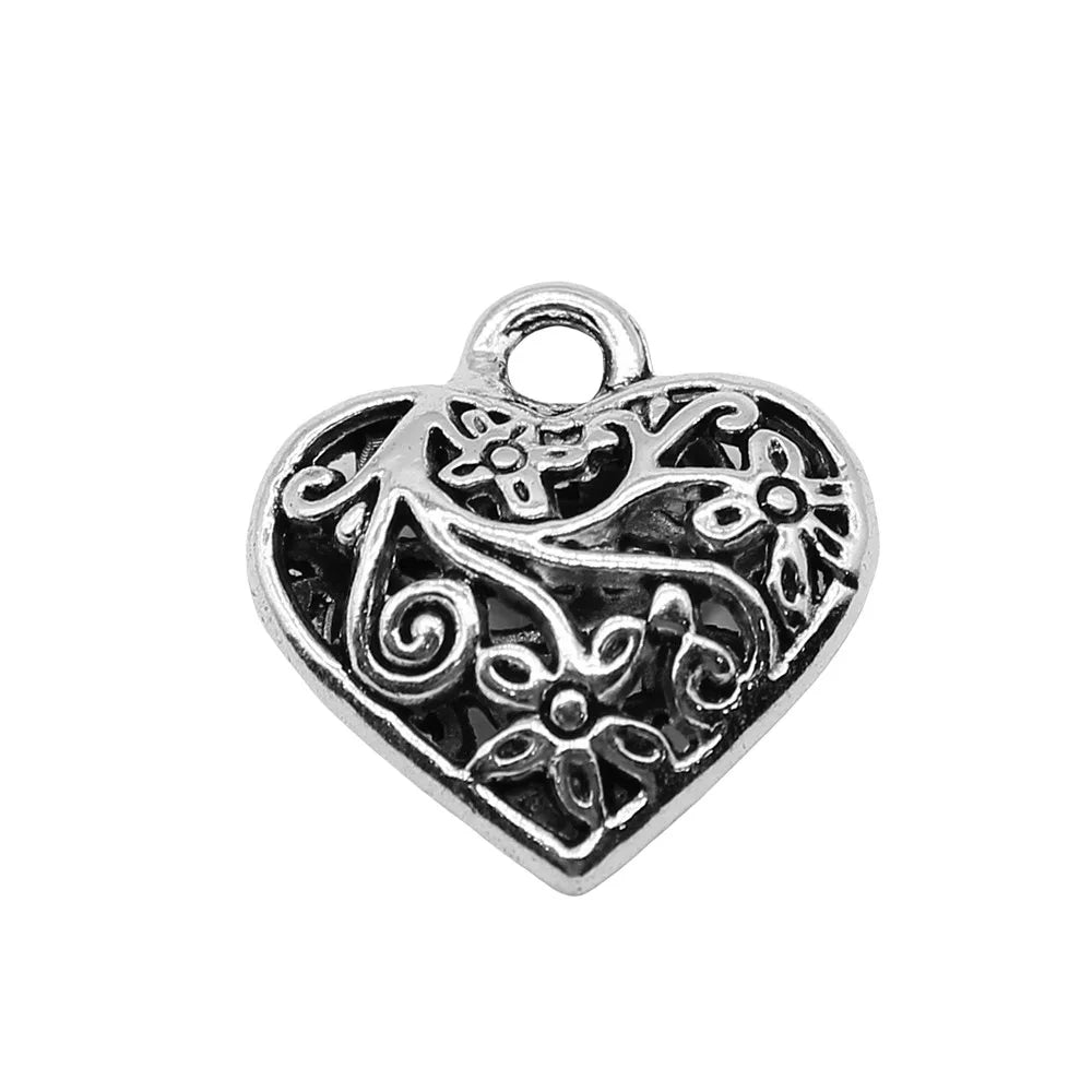 20x21mm 2.6g Multicolor Zinc Alloy 3D Hollow Heart Charm Pendant for Bracelet Necklace Making
