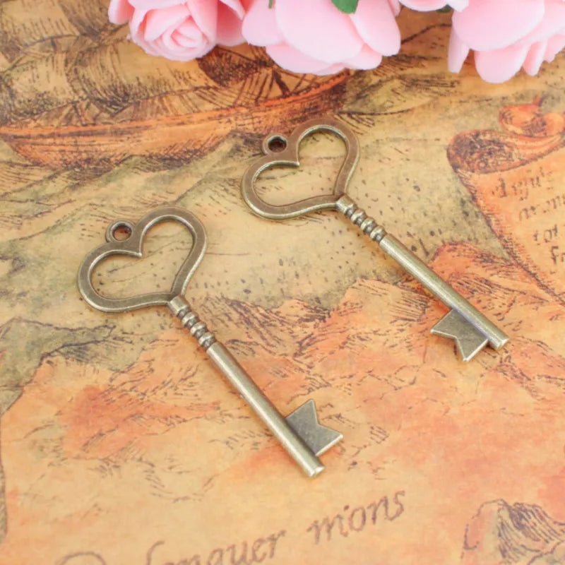 Zinc Alloy Heart Key Charm Pendant for DIY Necklace Bracelet Jewelry Making