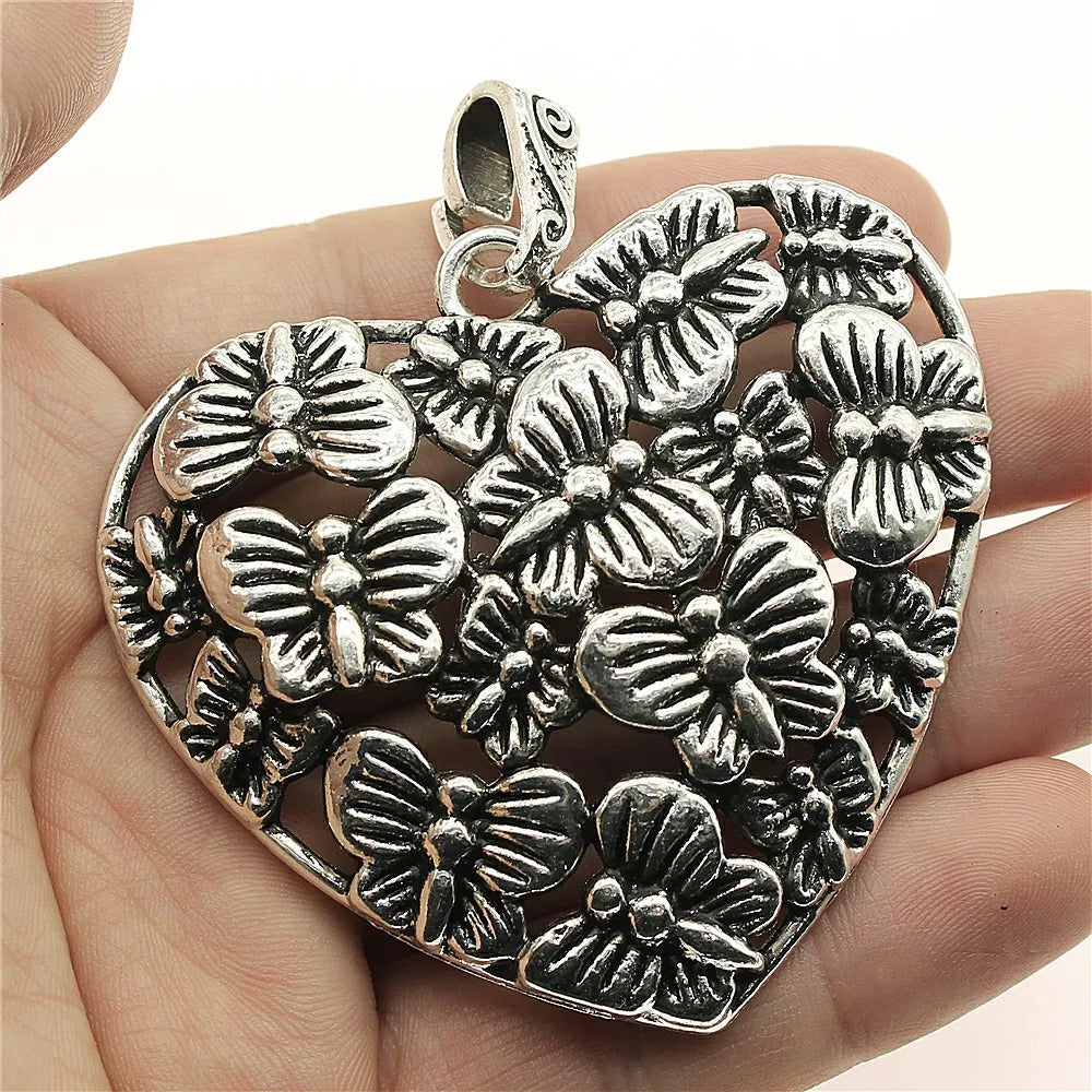 61x66mm 26.4g Antique Silver Zinc Alloy Heart Butterfly Charm Pendant for DIY Necklace Jewelry Making
