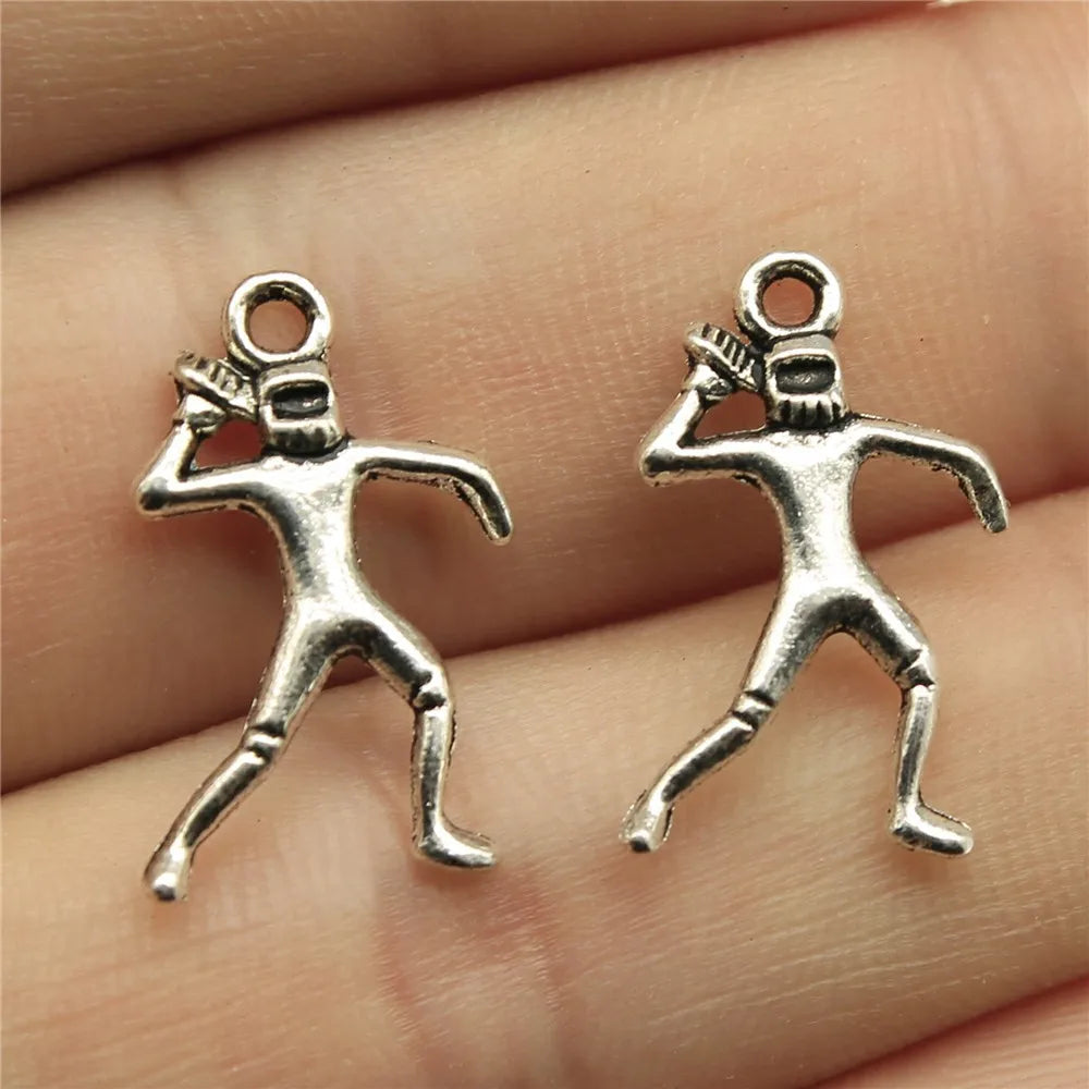 20x12mm 0.7g Antique Silver Zinc Alloy Football Player Charm Pendant for DIY Necklace Bracelet Making
