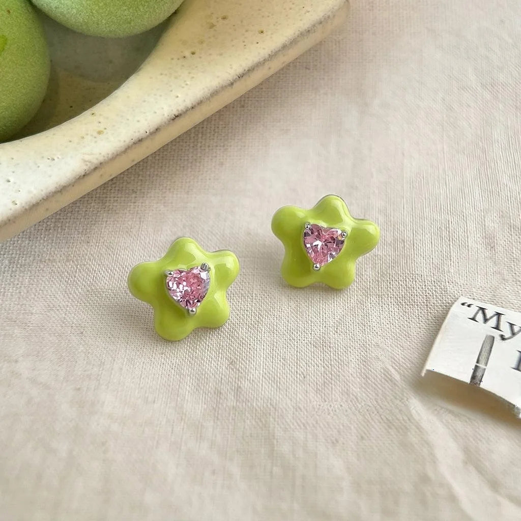 Sweet Cool Candy Color Liquid Flower Stud Earrings Copper Micro Pave Zircon Floral Jewelry