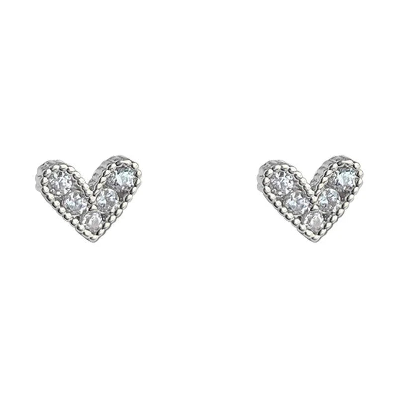 18K Gold Plated Copper Heart Stud Earrings Micro Pave Zircon Minimalist Jewelry