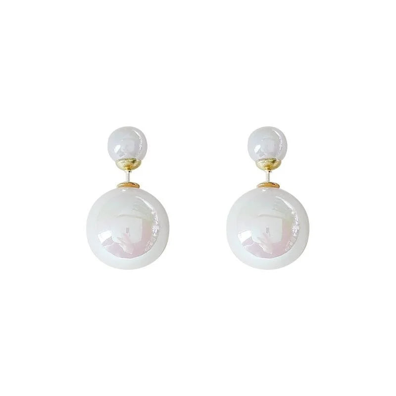 Two Way Resin Iridescent Pearl Stud Earrings With Silver Plated Pins Minimalist Korean Geometric Style