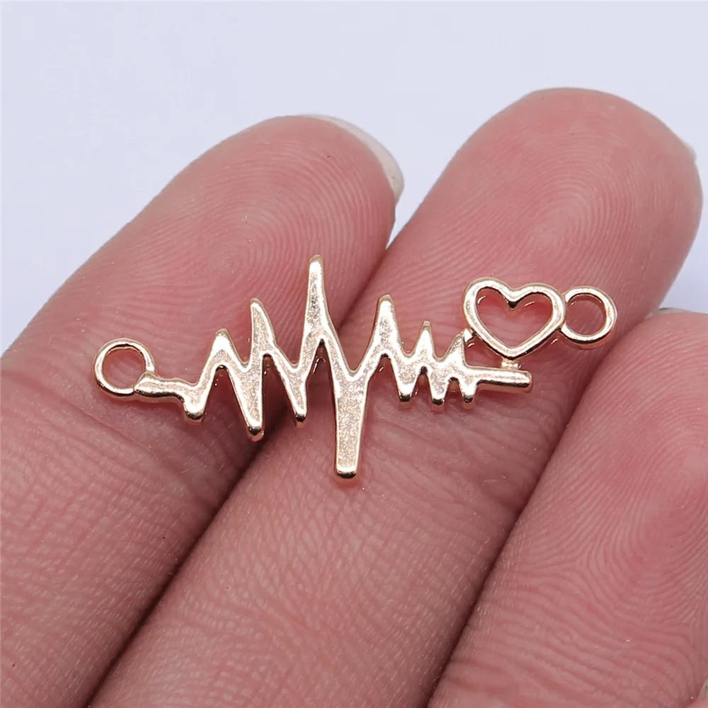 31x14mm 0.95g Multicolor Zinc Alloy Heart ECG Connector Charm for DIY Bracelet Necklace Making