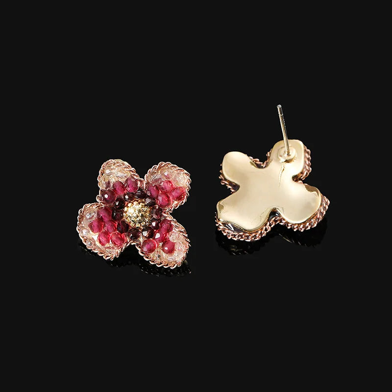 Elegant Crystal Rhinestone Flower Stud & Clip On No Piercing Options For Women Luxury Floral Earrings