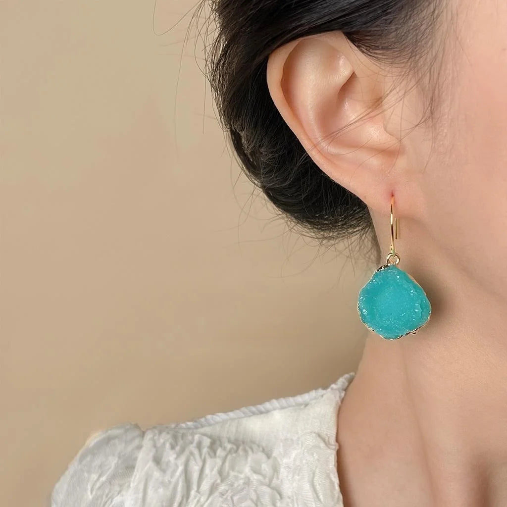Original Design Green Resin Irregular Geometric 3D Drop Earrings For Spring Summer