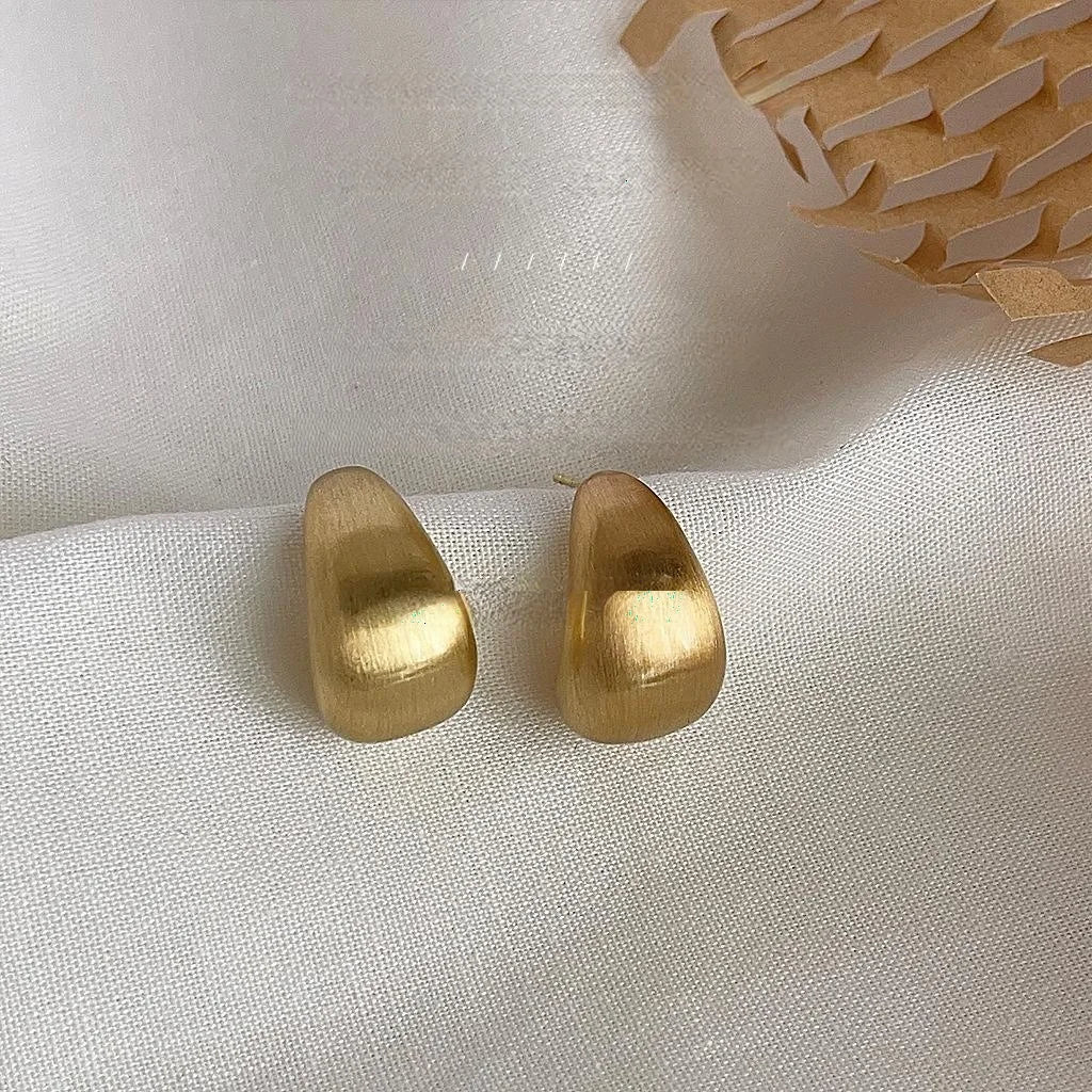14K Plated Copper Brushed Water Drop Stud Earrings Minimalist Geometric Oval Jewelry
