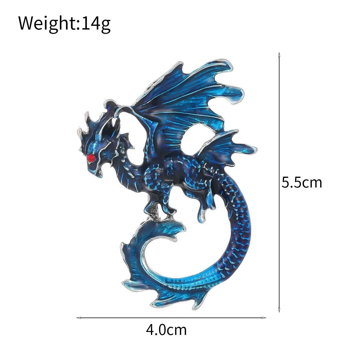 Vintage Blue Enamel Dragon Dinosaur Brooch With Red Rhinestone Eye, Alloy Lapel Pin Suit Accessory Gift