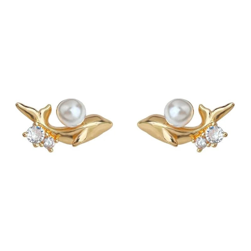Light Luxury Micro Pave Zircon 14K Plated Copper Whale Stud Earrings