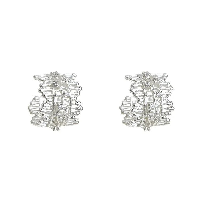 Lace Edge Hollow Geometric Copper Drop Earrings Sweet Light Luxury Style