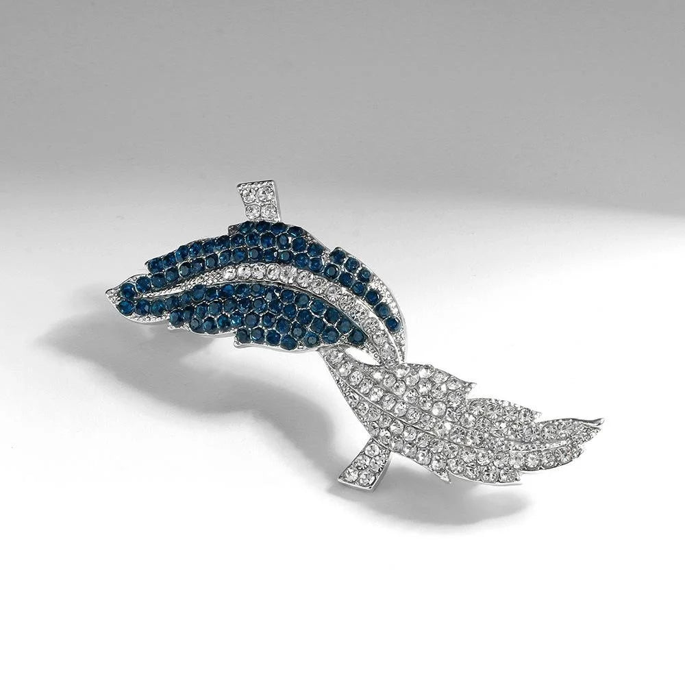 Elegant Two Tone Maple Leaf Rhinestone Alloy Brooch, Blue Crystal Lapel Pin Corsage Suit Accessory Gift