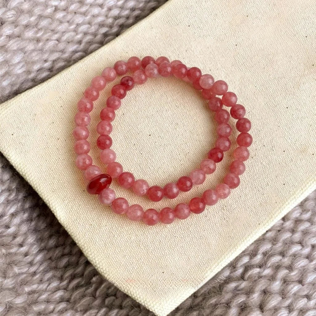 Handmade Sweet New Chinese Style Natural Agate Sunstone Layered Bracelet With Geometric Round Charm