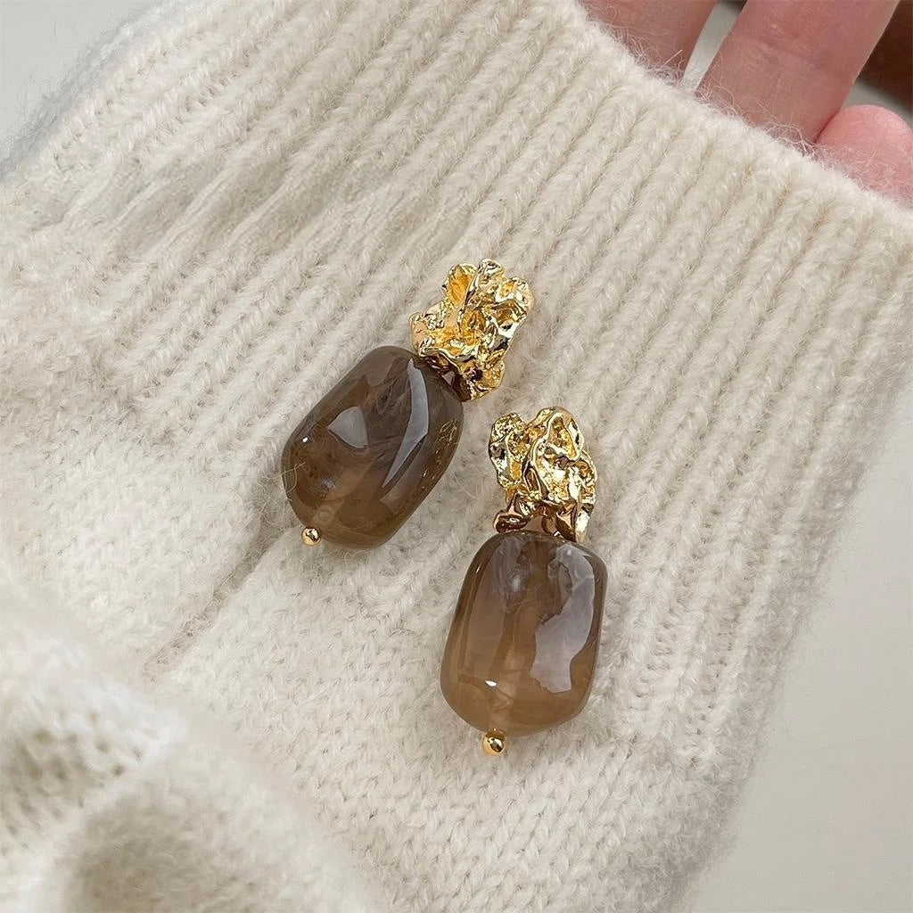 Maillard Style Copper Resin Irregular Geometric Coffee Gradient Drop Earrings
