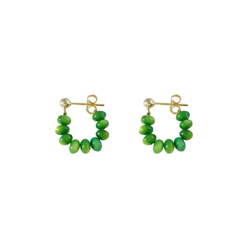 Fresh Green Shell Geometric Ring Line Drop Earrings Handmade Silver Plated Elegant Jewelry
