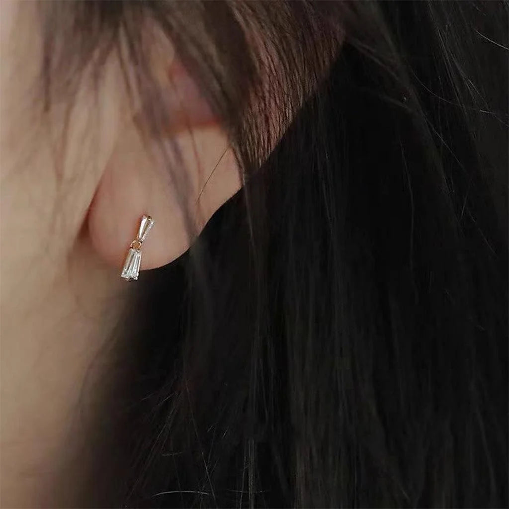 Micro Pave Zircon Mini Hourglass Copper Stud Earrings For Women Minimalist Geometric Daily Wear