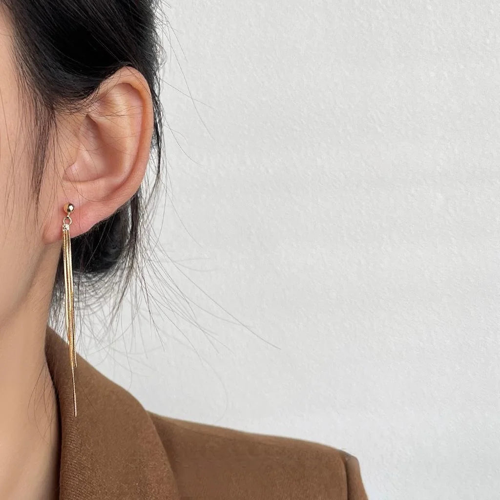 14K Gold Plated Copper Geometric Tassel Drop Earrings, Light Luxury Commuter Style